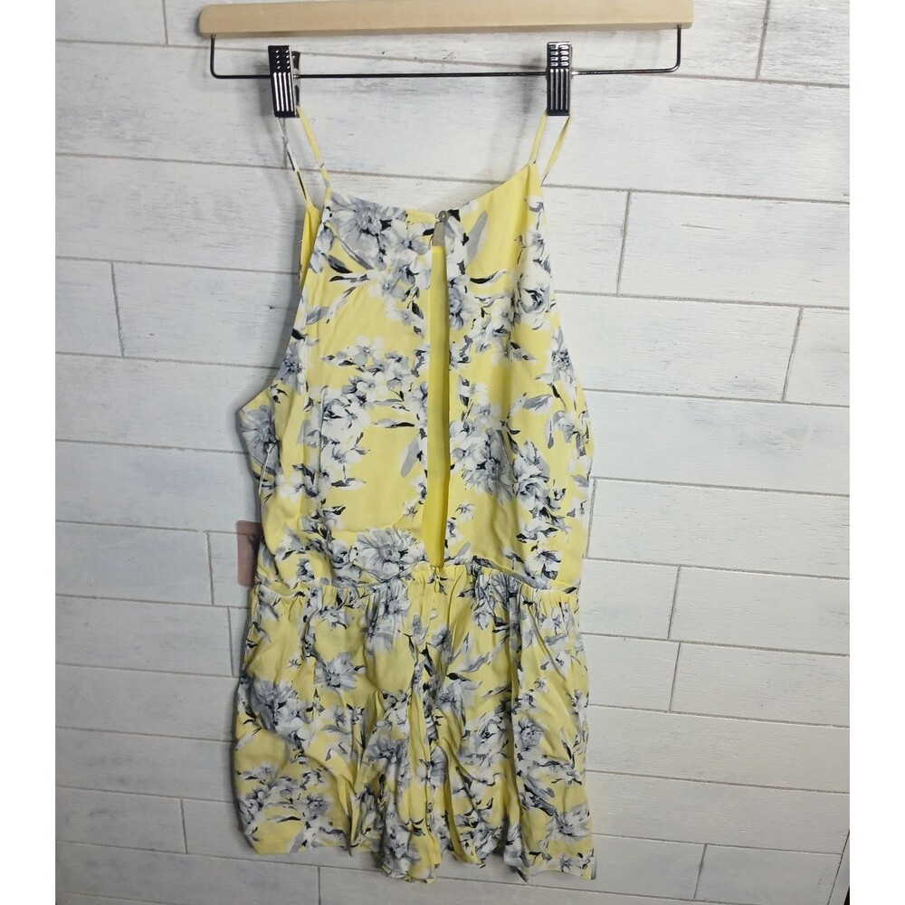 Forever 21 Yellow and Gray Floral Cami Shorts Jumpsuit Romper Lined NEW with Tag